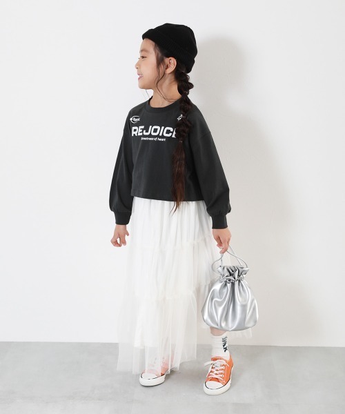devirock（デビロック）の「チュールギャザー ロングスカート（スカート・キッズ・オフホワイト/ブラック・150cm/160cm/110cm/120cm/130cm/140cm）」の3枚目の写真