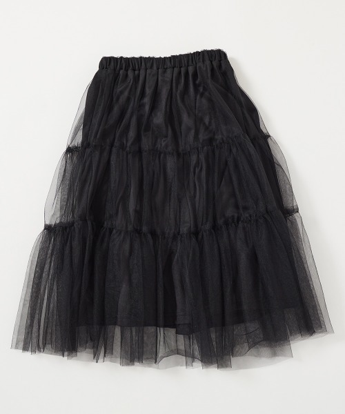 devirock（デビロック）の「チュールギャザー ロングスカート（スカート・キッズ・オフホワイト/ブラック・150cm/160cm/110cm/120cm/130cm/140cm）」の6枚目の写真