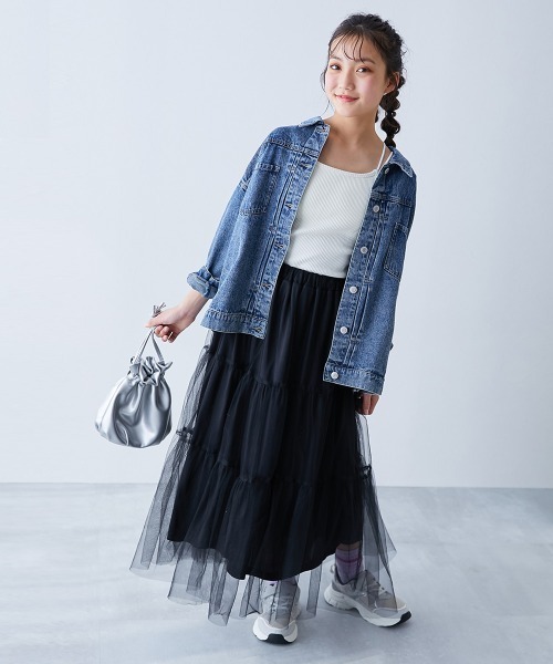 devirock（デビロック）の「チュールギャザー ロングスカート（スカート・キッズ・オフホワイト/ブラック・150cm/160cm/110cm/120cm/130cm/140cm）」の10枚目の写真