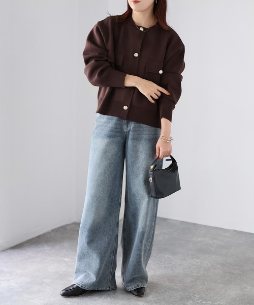 Riberry(リベリー)の「スポンディッシュ金ボタンショートカーデ(カーディガン/ボレロ・レディース・オフホワイト/ブラック/グレイッシュベージュ/ブラウン・FREE)」の14枚目の写真