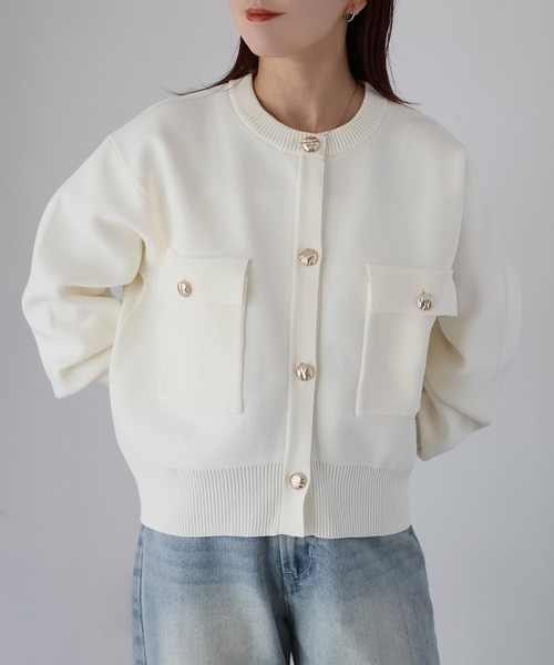 セール】スポンディッシュ金ボタンショートカーデ（カーディガン