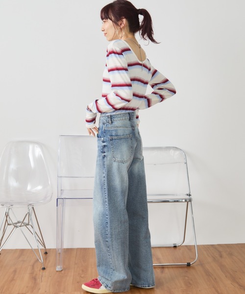Auntie Rosa Holiday(アンティローザホリデー)の「マルチボーダーフィットロングスリーブTEE(Tシャツ/カットソー・レディース・オフホワイト/ブラック・FREE)」の9枚目の写真