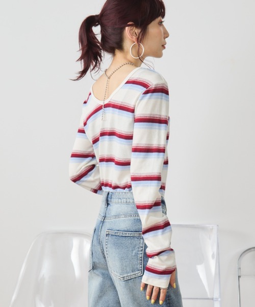Auntie Rosa Holiday(アンティローザホリデー)の「マルチボーダーフィットロングスリーブTEE(Tシャツ/カットソー・レディース・オフホワイト/ブラック・FREE)」の7枚目の写真