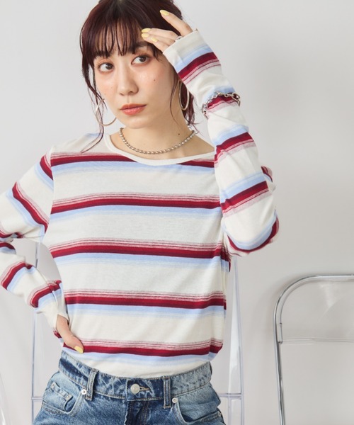 Auntie Rosa Holiday(アンティローザホリデー)の「マルチボーダーフィットロングスリーブTEE(Tシャツ/カットソー・レディース・オフホワイト/ブラック・FREE)」の11枚目の写真