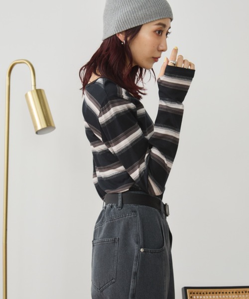 Auntie Rosa Holiday(アンティローザホリデー)の「マルチボーダーフィットロングスリーブTEE(Tシャツ/カットソー・レディース・オフホワイト/ブラック・FREE)」の16枚目の写真