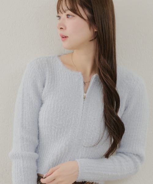 Another Branch olive des olive（アナザーブランチオリーブデオリーブ）の「ラメフェザーＷＺＩＰニット（ニット/セーター・レディース・サックスブルー/アイボリー/ラベンダー/スミクロ・FREE）」の19枚目の写真