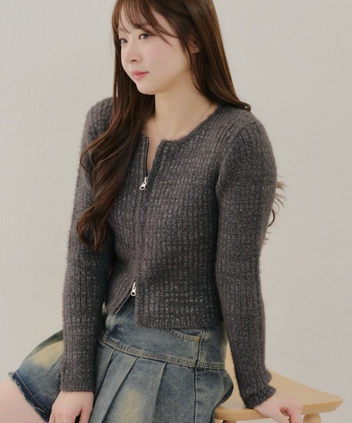 Another Branch olive des olive（アナザーブランチオリーブデオリーブ）の「ラメフェザーＷＺＩＰニット（ニット/セーター・レディース・サックスブルー/アイボリー/ラベンダー/スミクロ・FREE）」の8枚目の写真