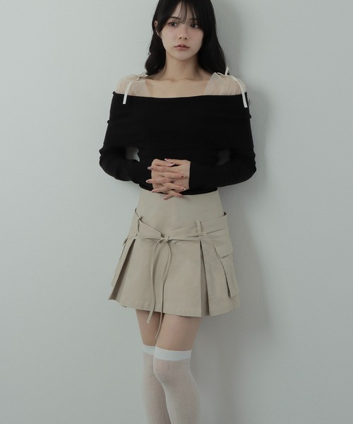 M DOLLY(エムドリー)の「*M DOLLY original* ribbon cargo skirt/リボンカーゴスカート(スカート・レディース・グレー/ブラック/ベージュ・S/FREE)」の4枚目の写真