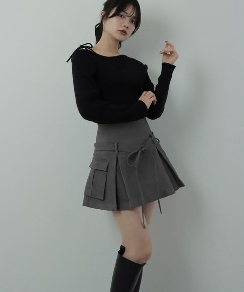 M DOLLY(エムドリー)の「*M DOLLY original* ribbon cargo skirt/リボンカーゴスカート(スカート・レディース・グレー/ブラック/ベージュ・S/FREE)」の6枚目の写真