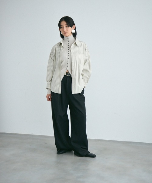 Lutim by u（ルチバイユー）の「Long sleeve striped shirt / ロングスリーブストライプシャツ（シャツ/ブラウス・レディース・イエロー/ベージュ/アイボリー/ブルー/チャコールグレー・FREE）」の21枚目の写真