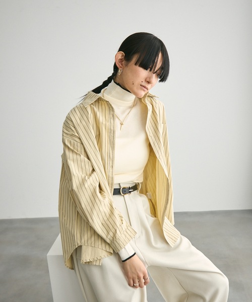 Lutim by u（ルチバイユー）の「Long sleeve striped shirt / ロングスリーブストライプシャツ（シャツ/ブラウス・レディース・イエロー/ベージュ/アイボリー/ブルー/チャコールグレー・FREE）」の6枚目の写真