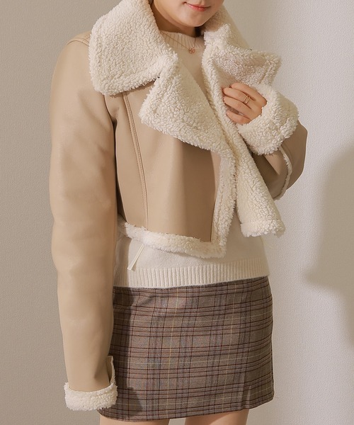 セール】襟 ボア切り替え レザー調 ライダース ジャケット（ライダース