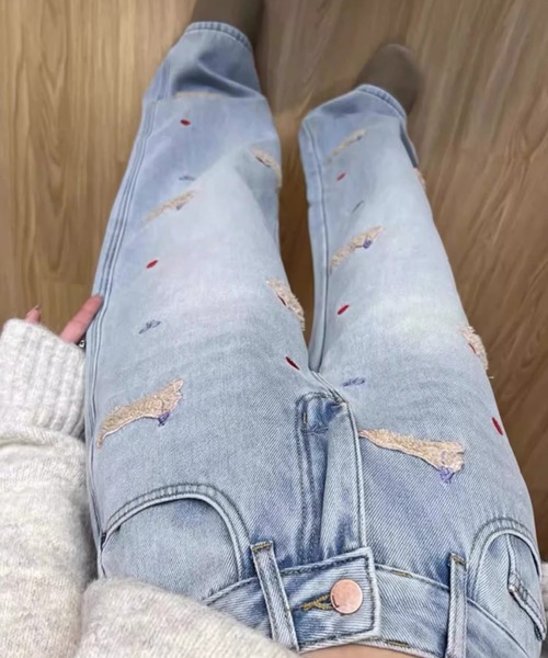セール】犬刺しゅうデニムパンツ（デニムパンツ）｜GEMEDA