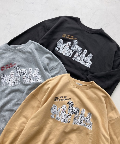 AS KNOW AS plus（アズノゥアズプラス）の「●ドッグプリントとワンポイントロゴ刺繍スウェットプルオーバー（スウェット・レディース・杢グレー/スミクロ/ライトイエロー・FREE）」の20枚目の写真