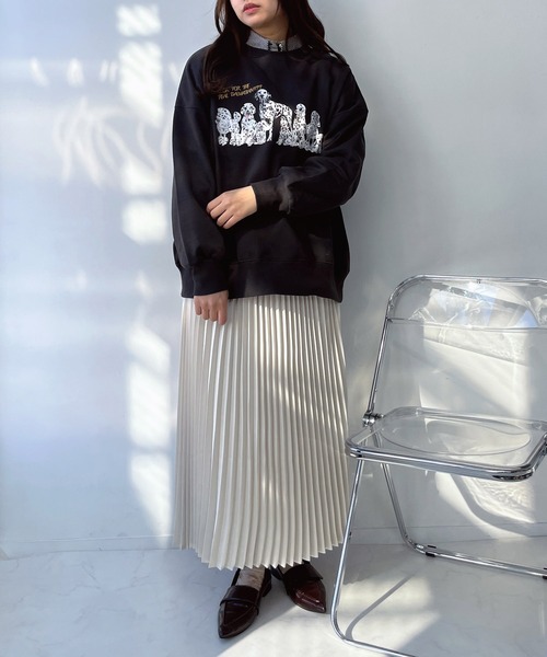 AS KNOW AS plus（アズノゥアズプラス）の「●ドッグプリントとワンポイントロゴ刺繍スウェットプルオーバー（スウェット・レディース・杢グレー/スミクロ/ライトイエロー・FREE）」の8枚目の写真