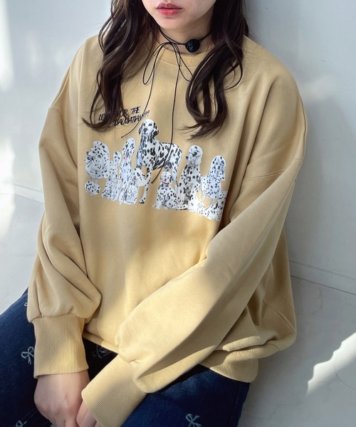 AS KNOW AS plus（アズノゥアズプラス）の「●ドッグプリントとワンポイントロゴ刺繍スウェットプルオーバー（スウェット・レディース・杢グレー/スミクロ/ライトイエロー・FREE）」の9枚目の写真