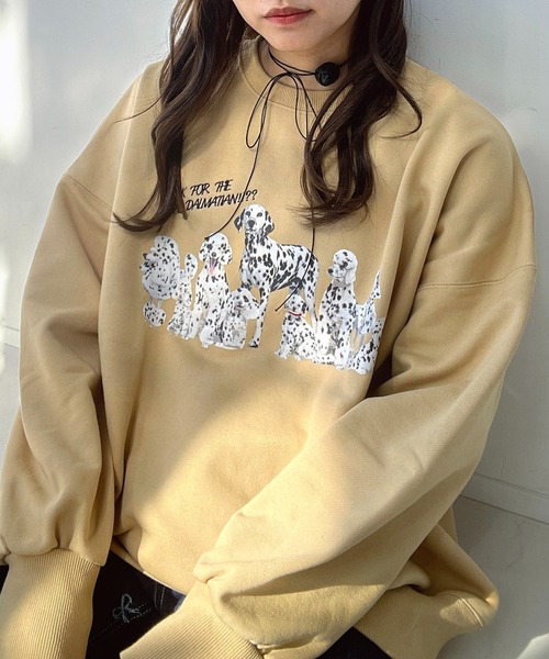 AS KNOW AS plus（アズノゥアズプラス）の「●ドッグプリントとワンポイントロゴ刺繍スウェットプルオーバー（スウェット・レディース・杢グレー/スミクロ/ライトイエロー・FREE）」の10枚目の写真