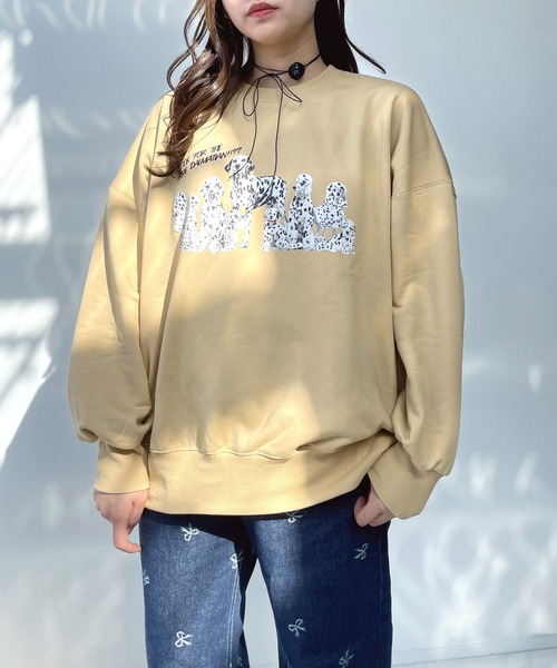 AS KNOW AS plus（アズノゥアズプラス）の「●ドッグプリントとワンポイントロゴ刺繍スウェットプルオーバー（スウェット・レディース・杢グレー/スミクロ/ライトイエロー・FREE）」の12枚目の写真