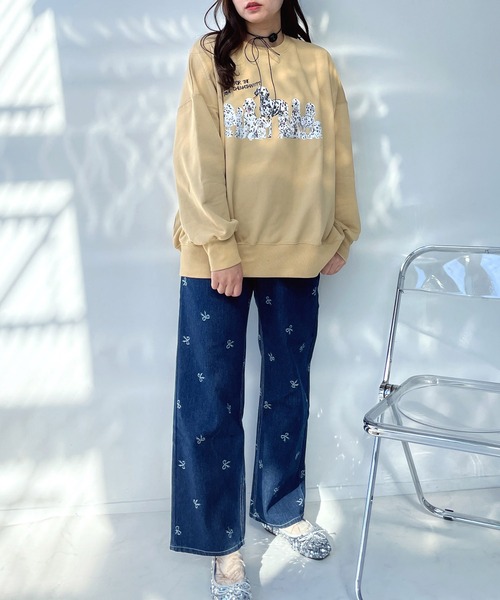 AS KNOW AS plus（アズノゥアズプラス）の「●ドッグプリントとワンポイントロゴ刺繍スウェットプルオーバー（スウェット・レディース・杢グレー/スミクロ/ライトイエロー・FREE）」の13枚目の写真