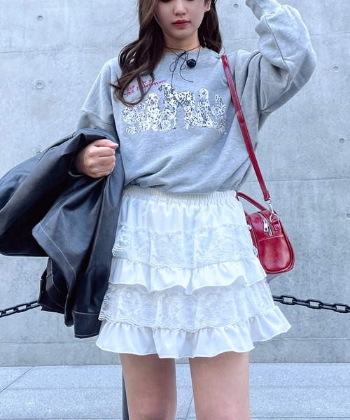 AS KNOW AS plus（アズノゥアズプラス）の「●ドッグプリントとワンポイントロゴ刺繍スウェットプルオーバー（スウェット・レディース・杢グレー/スミクロ/ライトイエロー・FREE）」の14枚目の写真