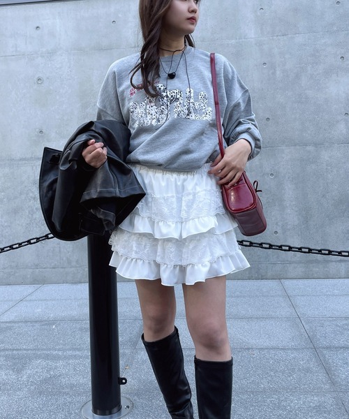 AS KNOW AS plus（アズノゥアズプラス）の「●ドッグプリントとワンポイントロゴ刺繍スウェットプルオーバー（スウェット・レディース・杢グレー/スミクロ/ライトイエロー・FREE）」の16枚目の写真