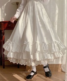 Mayree | 【Mayree】レース切替 リボン ティアード ロングスカート(スカート)