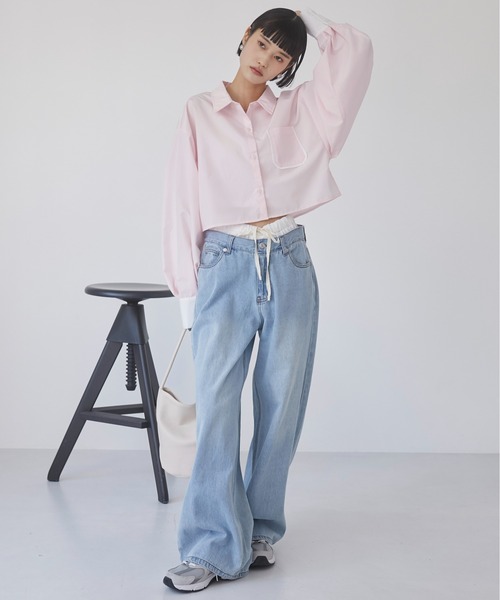 ANGIE(アンジー)の「ダブルウエスト デニムパンツ(デニムパンツ・レディース・ブラック/サックスブルー・SMALL/MEDIUM)」の10枚目の写真