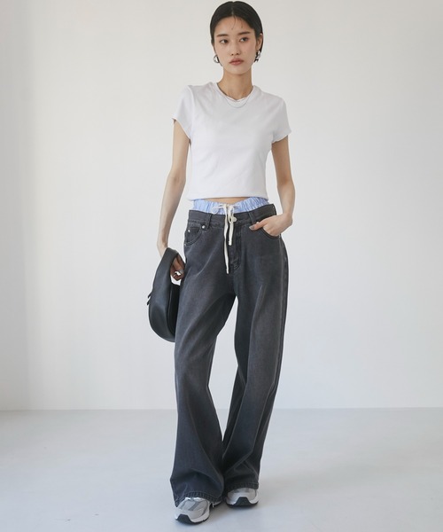 ANGIE(アンジー)の「ダブルウエスト デニムパンツ(デニムパンツ・レディース・ブラック/サックスブルー・SMALL/MEDIUM)」の5枚目の写真