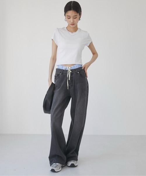 ANGIE(アンジー)の「ダブルウエスト デニムパンツ(デニムパンツ・レディース・ブラック/サックスブルー・SMALL/MEDIUM)」の6枚目の写真