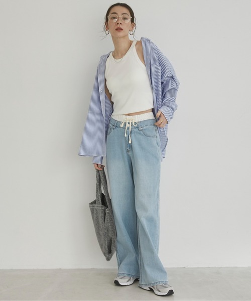 ANGIE(アンジー)の「ダブルウエスト デニムパンツ(デニムパンツ・レディース・ブラック/サックスブルー・SMALL/MEDIUM)」の8枚目の写真