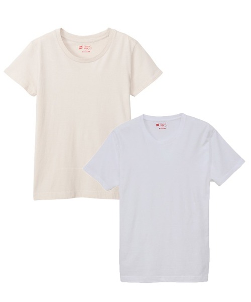 HANES(ヘインズ)の「【HANES/ヘインズ】2P CREW NECK(Tシャツ/カットソー・レディース・マルチ/ホワイト×ピンク/ベージュ系その他・M/L)」の1枚目の写真