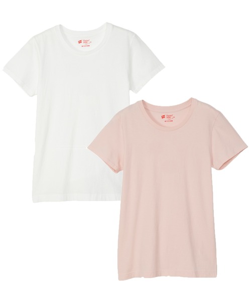 HANES(ヘインズ)の「【HANES/ヘインズ】2P CREW NECK(Tシャツ/カットソー・レディース・マルチ/ホワイト×ピンク/ベージュ系その他・M/L)」の2枚目の写真