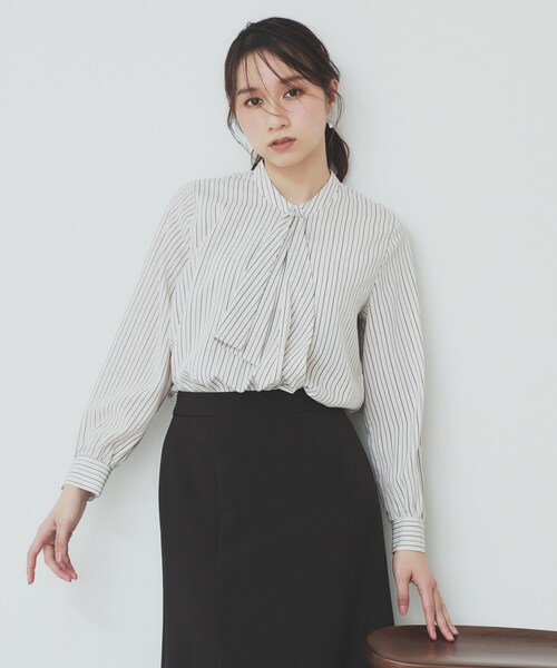 セール】《美人百花掲載》アシンメトリーボウタイブラウス【洗濯