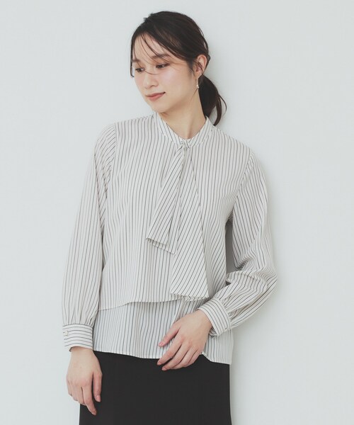 セール】《美人百花掲載》アシンメトリーボウタイブラウス【洗濯