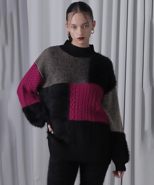ROSE BUD(ローズバッド)の「ブロッキングニット(ニット/セーター・レディース・ブルー/グリーン/ピンク・ONE SIZE)」の3枚目の写真