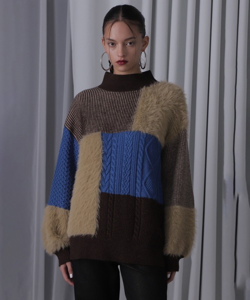 ROSE BUD(ローズバッド)の「ブロッキングニット(ニット/セーター・レディース・ブルー/グリーン/ピンク・ONE SIZE)」の19枚目の写真