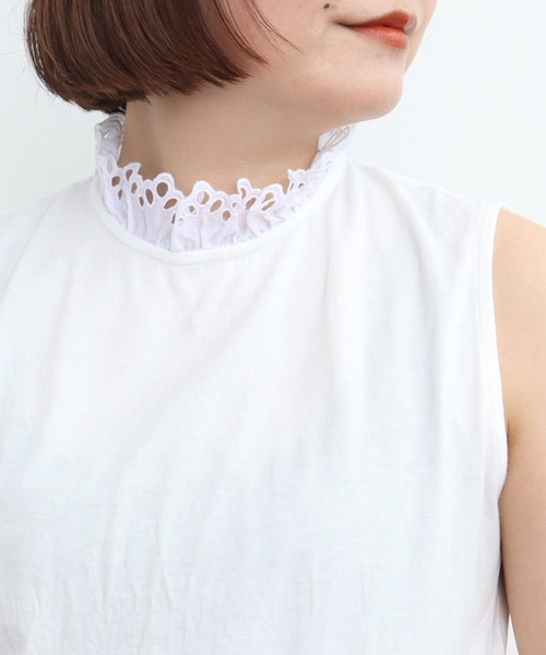 Dot＆Stripes CHILD WOMAN（ドットアンドストライプス　チャイルドウーマン）の「30/-天竺 レース襟ノースリインナー（Tシャツ/カットソー・レディース・ホワイト・FREE）」の10枚目の写真