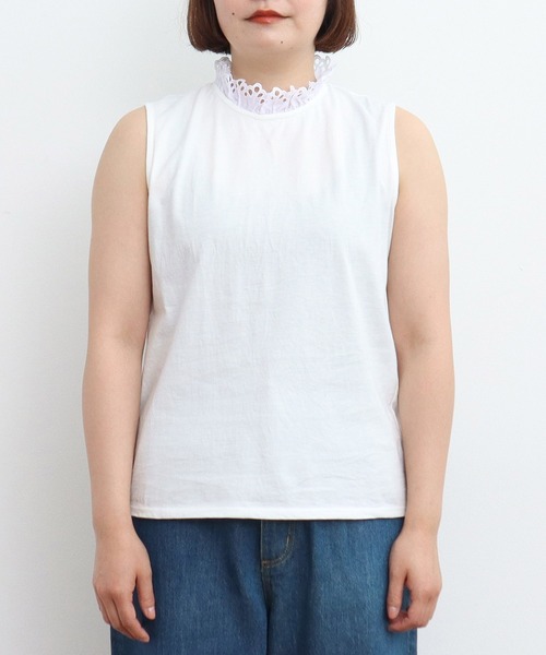 Dot＆Stripes CHILD WOMAN（ドットアンドストライプス　チャイルドウーマン）の「30/-天竺 レース襟ノースリインナー（Tシャツ/カットソー・レディース・ホワイト・FREE）」の12枚目の写真