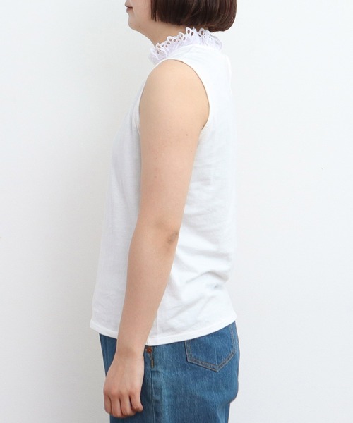 Dot＆Stripes CHILD WOMAN（ドットアンドストライプス　チャイルドウーマン）の「30/-天竺 レース襟ノースリインナー（Tシャツ/カットソー・レディース・ホワイト・FREE）」の13枚目の写真