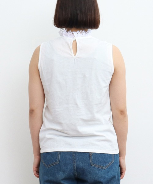 Dot＆Stripes CHILD WOMAN（ドットアンドストライプス　チャイルドウーマン）の「30/-天竺 レース襟ノースリインナー（Tシャツ/カットソー・レディース・ホワイト・FREE）」の14枚目の写真
