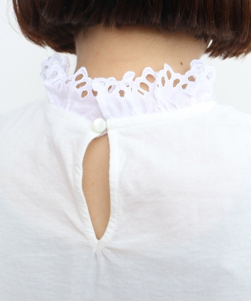 Dot＆Stripes CHILD WOMAN（ドットアンドストライプス　チャイルドウーマン）の「30/-天竺 レース襟ノースリインナー（Tシャツ/カットソー・レディース・ホワイト・FREE）」の16枚目の写真