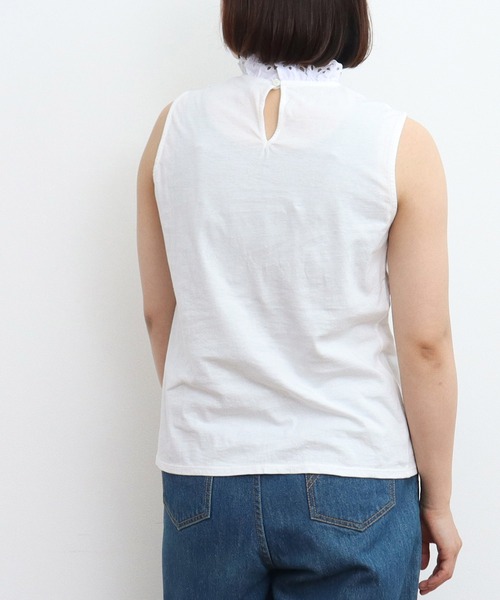 Dot＆Stripes CHILD WOMAN（ドットアンドストライプス　チャイルドウーマン）の「30/-天竺 レース襟ノースリインナー（Tシャツ/カットソー・レディース・ホワイト・FREE）」の7枚目の写真