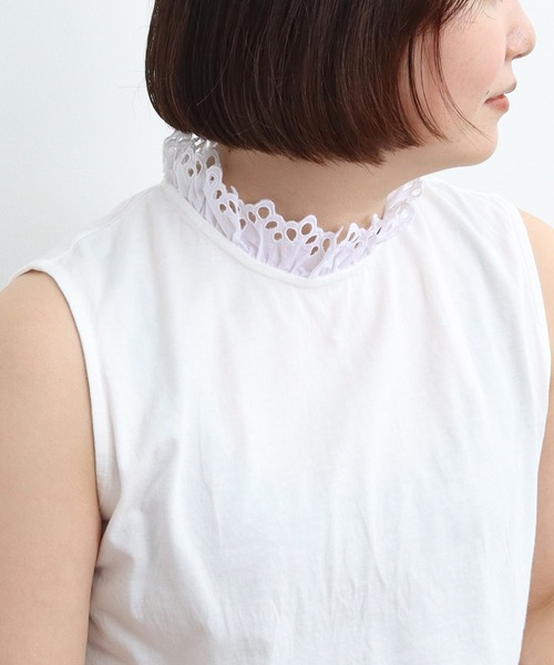 Dot＆Stripes CHILD WOMAN（ドットアンドストライプス　チャイルドウーマン）の「30/-天竺 レース襟ノースリインナー（Tシャツ/カットソー・レディース・ホワイト・FREE）」の11枚目の写真