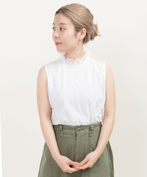 Dot＆Stripes CHILD WOMAN（ドットアンドストライプス　チャイルドウーマン）の「30/-天竺 レース襟ノースリインナー（Tシャツ/カットソー・レディース・ホワイト・FREE）」の14枚目の写真