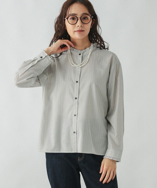 GLOBAL WORK(グローバルワーク)の「イージーケア襟フリルブラウス長袖/251990(シャツ/ブラウス・レディース・ブルー系その他/グリーン系その他7/オフホワイト・MEDIUM/LARGE)」の3枚目の写真