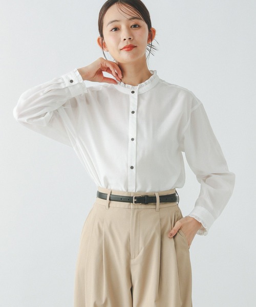 GLOBAL WORK(グローバルワーク)の「イージーケア襟フリルブラウス長袖/251990(シャツ/ブラウス・レディース・ブルー系その他/グリーン系その他7/オフホワイト・MEDIUM/LARGE)」の4枚目の写真
