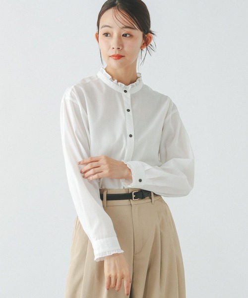 セール】イージーケア襟フリルブラウス長袖/251990（シャツ/ブラウス