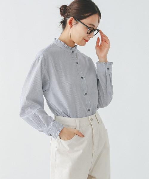 GLOBAL WORK(グローバルワーク)の「イージーケア襟フリルブラウス長袖/251990(シャツ/ブラウス・レディース・ブルー系その他/グリーン系その他7/オフホワイト・MEDIUM/LARGE)」の14枚目の写真