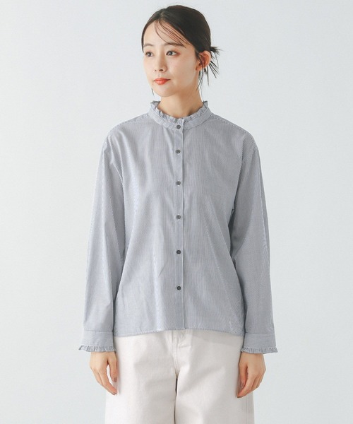 GLOBAL WORK(グローバルワーク)の「イージーケア襟フリルブラウス長袖/251990(シャツ/ブラウス・レディース・ブルー系その他/グリーン系その他7/オフホワイト・MEDIUM/LARGE)」の15枚目の写真