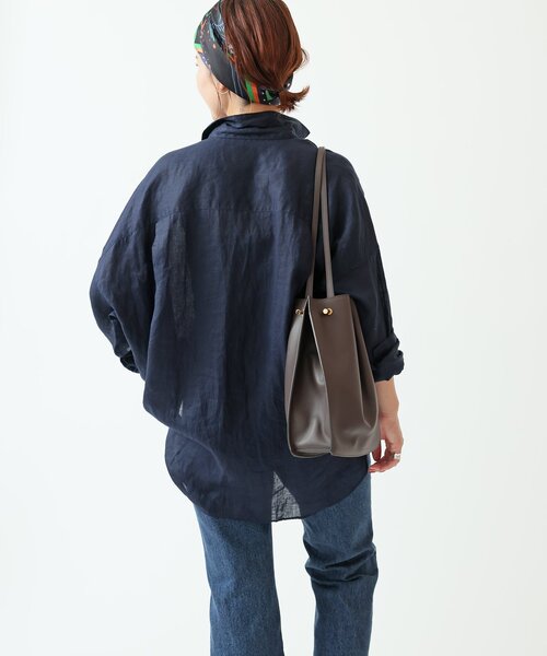 新品未使用【Spick & Span】80リネンカシュクールビッグシャツブラック Spick & Span（スピックアンドスパン）の「≪追加≫80リネン